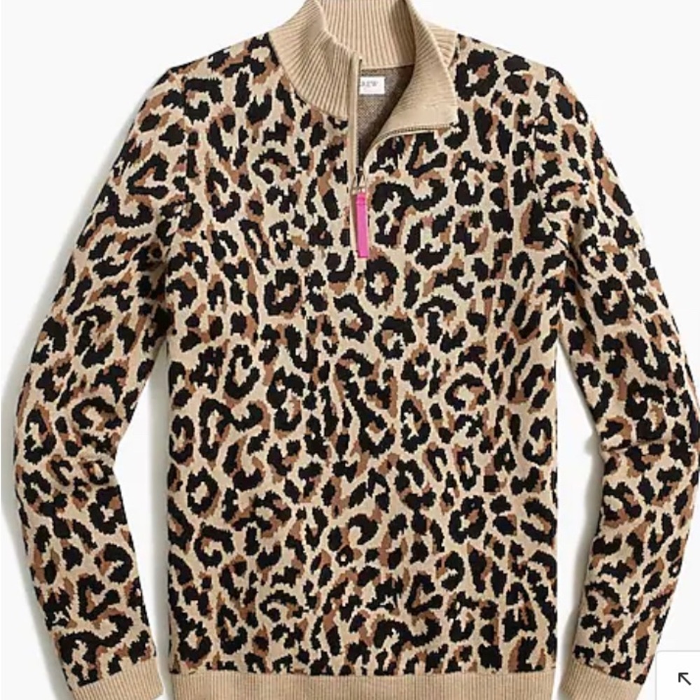 J. Crew Leopard quarter-zip sweater medium